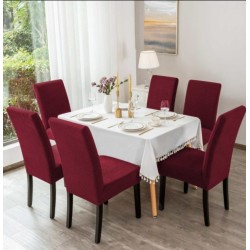                                                 Huse Scaune Elastice Lycra, Set 6 Bucăți, Universale, Lavabile, Protecție Scaun, Culoare Bordo