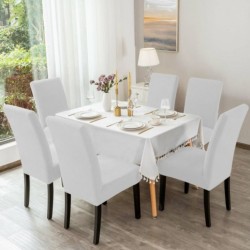                                                Huse Scaune Elastice Lycra, Set 6 Bucăți, Universale, Lavabile, Protecție Scaun, Culoare Alb