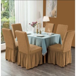                                                Huse Scaune Creponate cu Volane, Set 6 Bucăți, Elastice, Universale, Bej