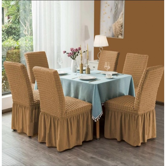                                                Huse Scaune Creponate cu Volane, Set 6 Bucăți, Elastice, Universale, Bej