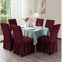                                                Huse Scaune Creponate cu Volane, Set 6 Bucăți, Elastice, Universale, Bordo