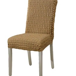                                               Huse Scaune Creponate Elastice, Set 6 Bucăți, Universale, Design Simplu, Bej