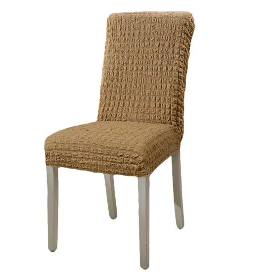                                               Huse Scaune Creponate Elastice, Set 6 Bucăți, Universale, Design Simplu, Bej