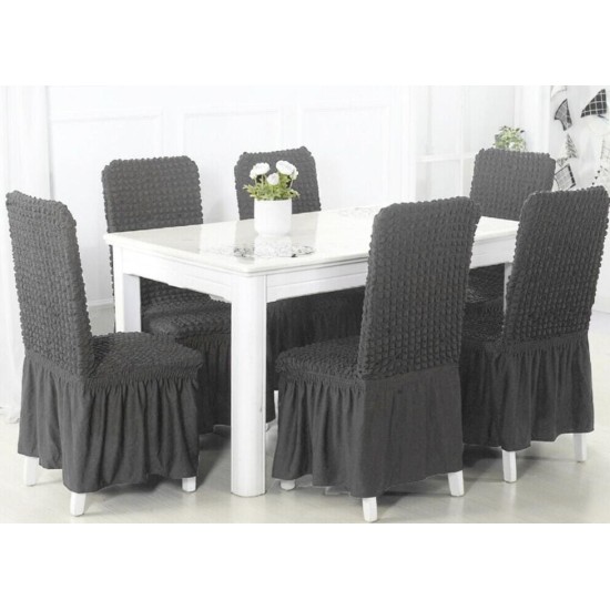                                                Huse Scaune Creponate cu Volane, Set 6 Bucăți, Elastice, Universale, Gri