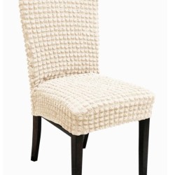                                               Huse Scaune Creponate Elastice, Set 6 Bucăți, Universale, Design Simplu, Crem