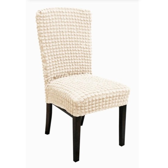                                               Huse Scaune Creponate Elastice, Set 6 Bucăți, Universale, Design Simplu, Crem