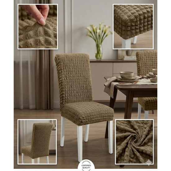                                               Huse Scaune Creponate Elastice, Set 6 Bucăți, Universale, Design Simplu, Bej