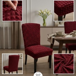                                               Huse Scaune Creponate Elastice, Set 6 Bucăți, Universale, Design Simplu, Bordo