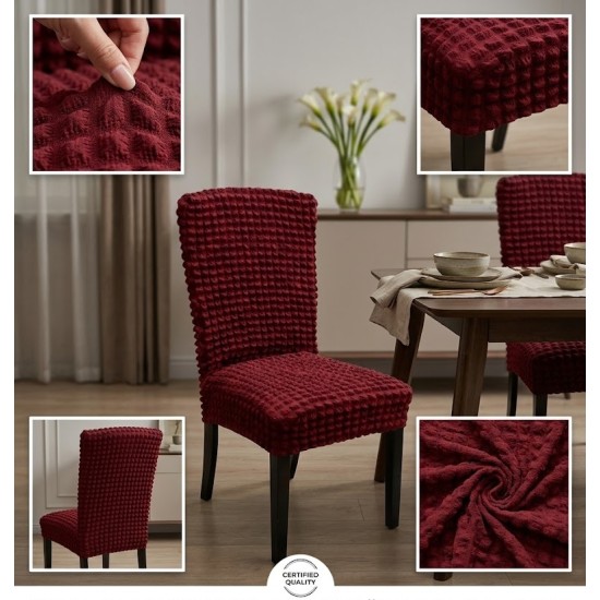                                              Huse Scaune Creponate Elastice, Set 6 Bucăți, Universale, Design Simplu, Bordo