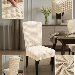                                               Huse Scaune Creponate Elastice, Set 6 Bucăți, Universale, Design Simplu, Crem