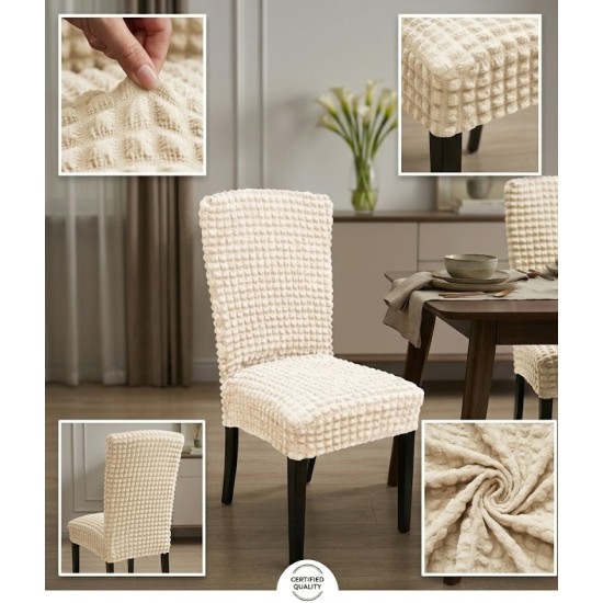                                               Huse Scaune Creponate Elastice, Set 6 Bucăți, Universale, Design Simplu, Crem