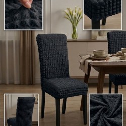                                               Huse Scaune Creponate Elastice, Set 6 Bucăți, Universale, Design Simplu, Gri Închis