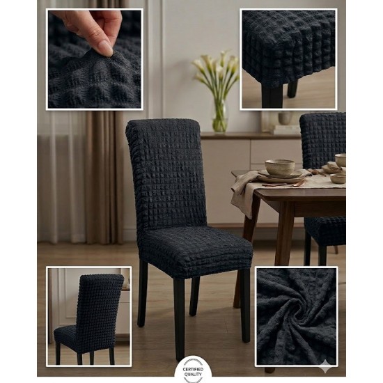                                               Huse Scaune Creponate Elastice, Set 6 Bucăți, Universale, Design Simplu, Gri Închis