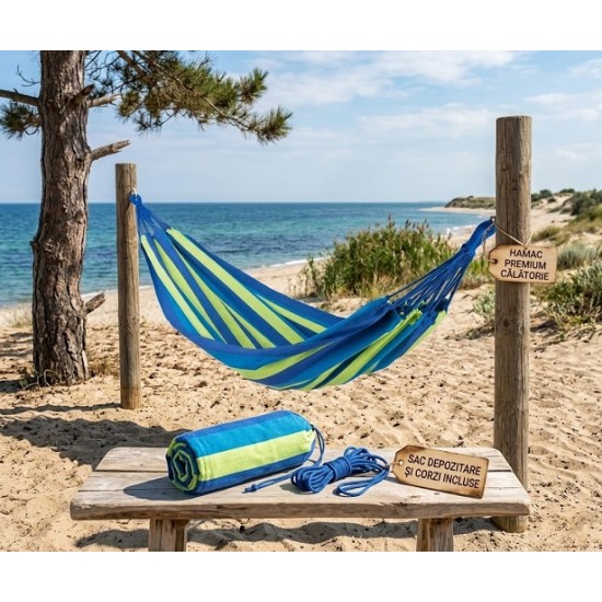                                                   Hamac relaxare textil bicolor 100 x 200 CM cu salculet depozitare
