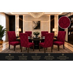                                                   Set 6 Huse Elastice pentru Scaune Jacquard – Model Floral Elegant, Grena Regal