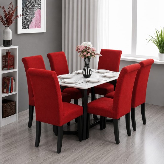                                                  Huse Scaune Elastice Lycra, Set 6 Bucăți, Universale, Lavabile, Protecție Scaun, Culoare Roșu