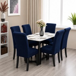                                                  Huse Scaune Elastice Lycra, Set 6 Bucăți, Universale, Lavabile, Protecție Scaun, Culoare Bleumarin
