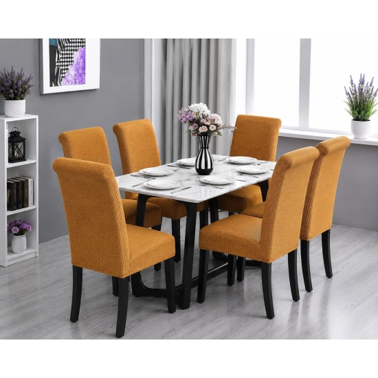                                                  Huse Scaune Elastice Lycra, Set 6 Bucăți, Universale, Lavabile, Protecție Scaun, Culoare Galben Muștar
