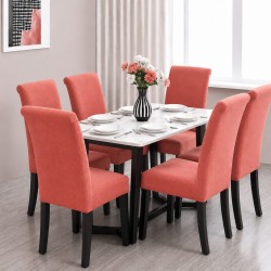                                                  Huse Scaune Elastice Lycra, Set 6 Bucăți, Universale, Lavabile, Protecție Scaun, Culoare Roz Coral