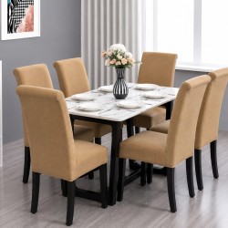                                                  Huse Scaune Elastice Lycra, Set 6 Bucăți, Universale, Lavabile, Protecție Scaun,Culoare Camel