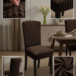                                               Huse Scaune Creponate Elastice, Set 6 Bucăți, Universale, Design Simplu, Maro