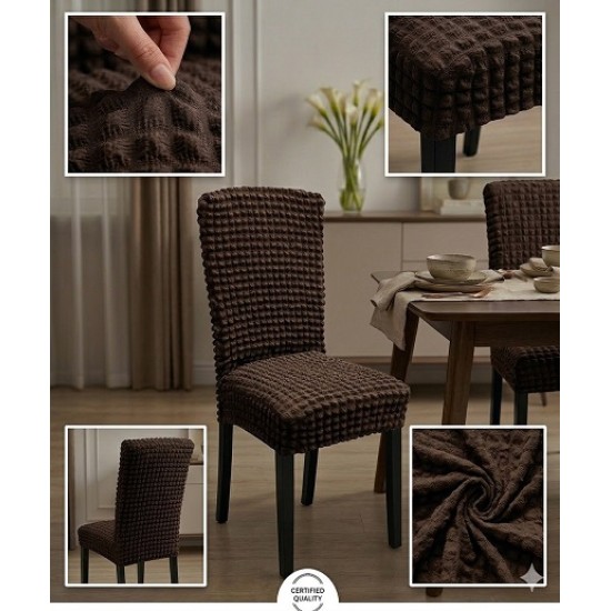                                              Huse Scaune Creponate Elastice, Set 6 Bucăți, Universale, Design Simplu, Maro