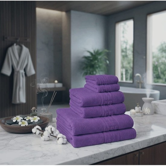  Set 6 Prosoape Premium din Bumbac 100%, Densitate 500 GSM, Textură Grecească – Mov Imperial