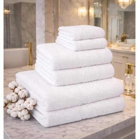  Set 6 Prosoape Premium din Bumbac 100%, Densitate 500 GSM, Textură Grecească – Alb
