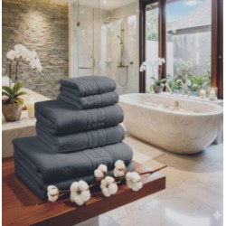  Set 6 Prosoape Premium din Bumbac 100%, Densitate 500 GSM, Textură Grecească – Gri Antracit