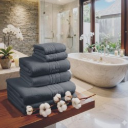  Set 6 Prosoape Premium din Bumbac 100%, Densitate 500 GSM, Textură Grecească – Gri Antracit