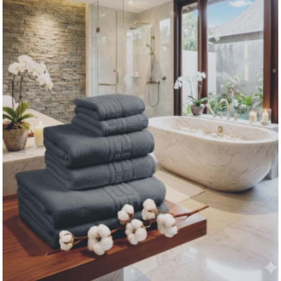  Set 6 Prosoape Premium din Bumbac 100%, Densitate 500 GSM, Textură Grecească – Gri Antracit
