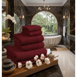  Set 6 Prosoape Premium din Bumbac 100%, Densitate 500 GSM, Textură Grecească – Bordo
