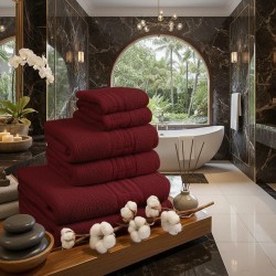  Set 6 Prosoape Premium din Bumbac 100%, Densitate 500 GSM, Textură Grecească – Bordo