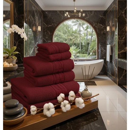  Set 6 Prosoape Premium din Bumbac 100%, Densitate 500 GSM, Textură Grecească – Bordo