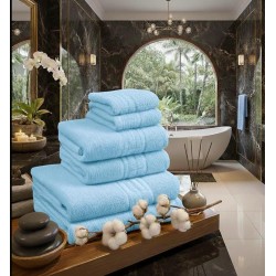  Set 6 Prosoape Premium din Bumbac 100%, Densitate 500 GSM, Textură Grecească – Bleu Azur