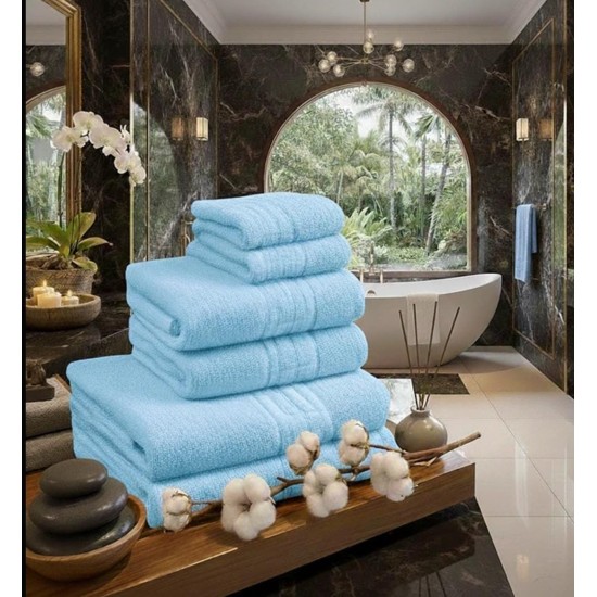  Set 6 Prosoape Premium din Bumbac 100%, Densitate 500 GSM, Textură Grecească – Bleu Azur
