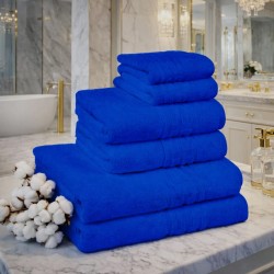 Set 6 Prosoape Premium din Bumbac 100%, Densitate 500 GSM, Textură Grecească – Albastru Regal