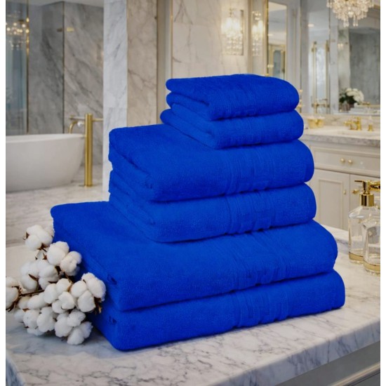  Set 6 Prosoape Premium din Bumbac 100%, Densitate 500 GSM, Textură Grecească – Albastru Regal