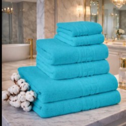  Set 6 Prosoape Premium din Bumbac 100%, Densitate 500 GSM, Textură Grecească – Turcoaz Intens