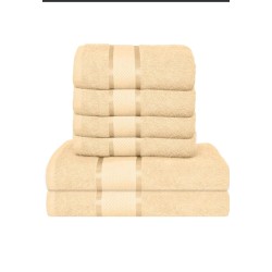  Set Prosoape Bumbac 6 Piese – 420 GSM, Bej, cu Bordură Decorativă
