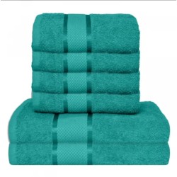  Set Prosoape Bumbac 6 Piese – 420 GSM, Verde, cu Bordură Decorativă