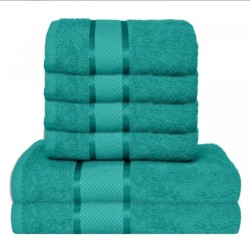  Set Prosoape Bumbac 6 Piese – 420 GSM, Verde, cu Bordură Decorativă