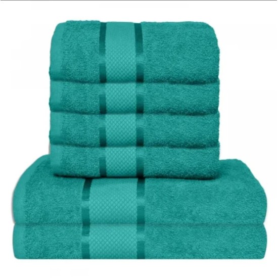  Set Prosoape Bumbac 6 Piese – 420 GSM, Verde, cu Bordură Decorativă