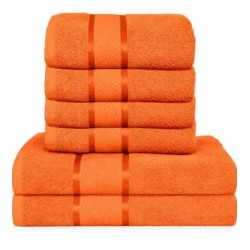  Set Prosoape Bumbac 6 Piese – 420 GSM, Portocaliu, cu Bordură Decorativă