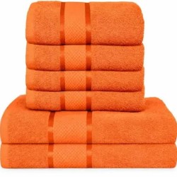  Set Prosoape Bumbac 6 Piese – 420 GSM, Portocaliu, cu Bordură Decorativă