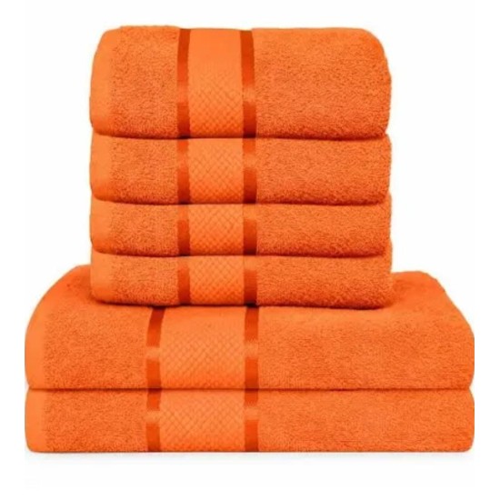  Set Prosoape Bumbac 6 Piese – 420 GSM, Portocaliu, cu Bordură Decorativă