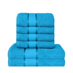 Set Prosoape Bumbac 6 Piese – 420 GSM, Turcoaz, cu Bordură Decorativă