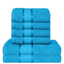 Set Prosoape Bumbac 6 Piese – 420 GSM, Turcoaz, cu Bordură Decorativă