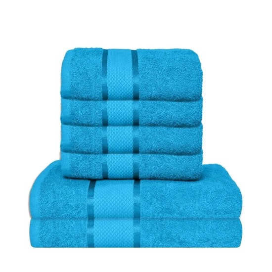  Set Prosoape Bumbac 6 Piese – 420 GSM, Turcoaz, cu Bordură Decorativă