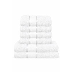  Set Prosoape Bumbac 6 Piese – 420 GSM, Alb, cu Bordură Decorativă